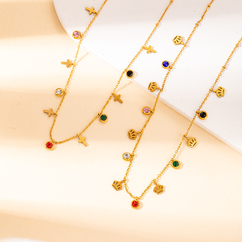 Wholesale  female stainless steel color zircon pendant necklace