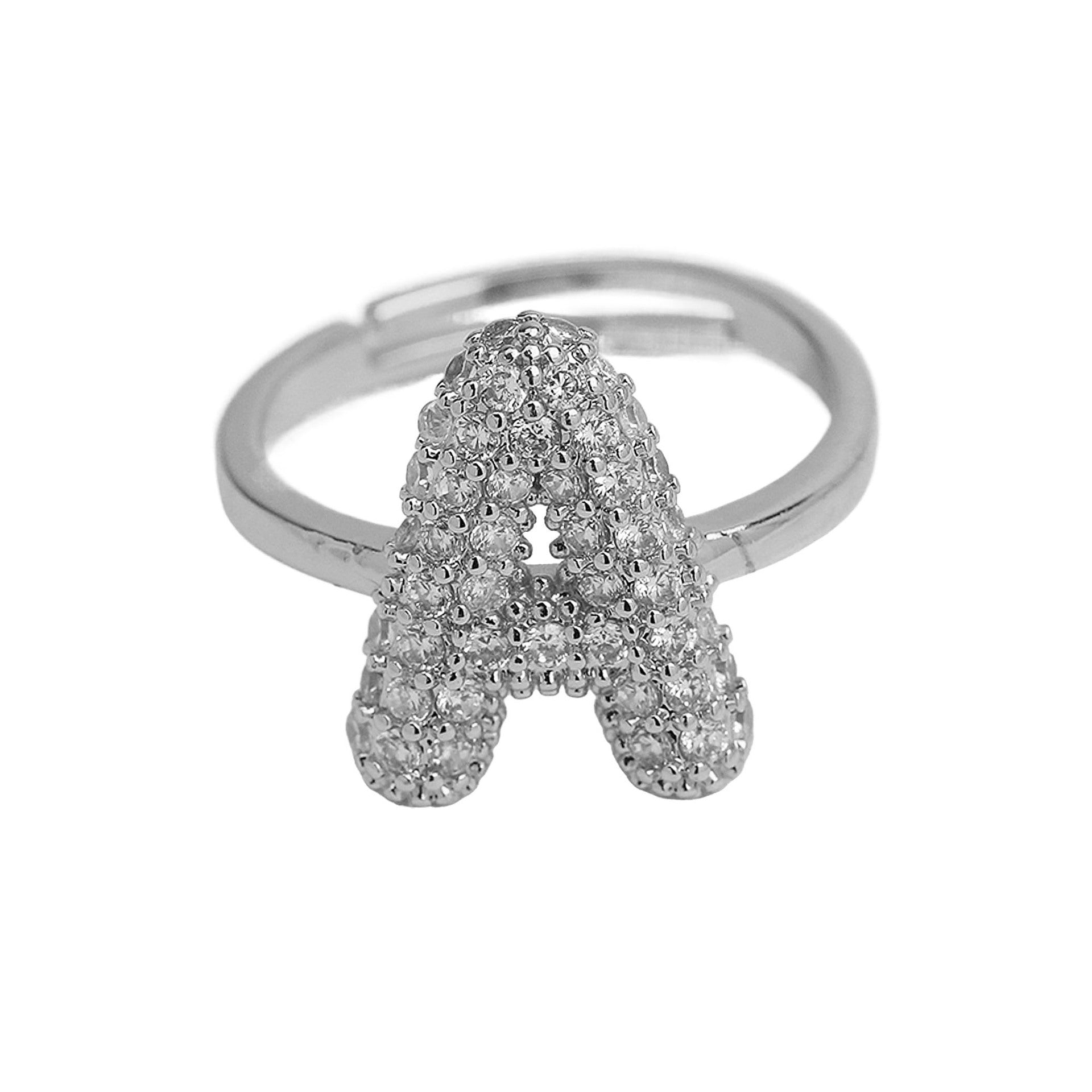 Wholesale  white gold balloon bubble cute 26 English letters open ring