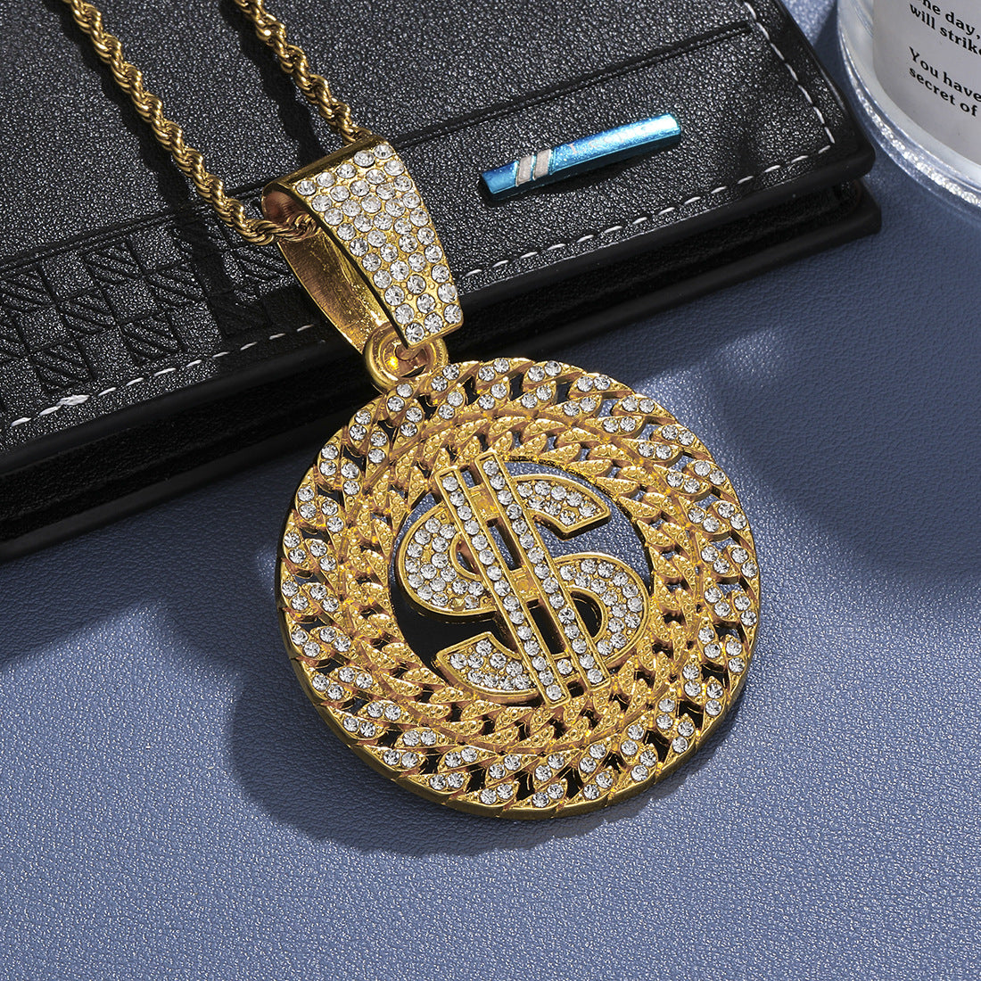 Wholesale 2pcs Hip-hop Style US Dollar Pendant Necklace Men's Diamond Cuban Chain Men Necklaces ACC-NE-MeiWeite009