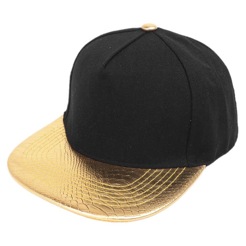 Wholesale Flat Brim Hat PU leather color matching hip hop hat  baseball cap