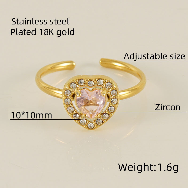 Wholesale Titanium Steel Diamond Heart Movable Adjustable Zircon Rings ACC-RS-ZhongXin004