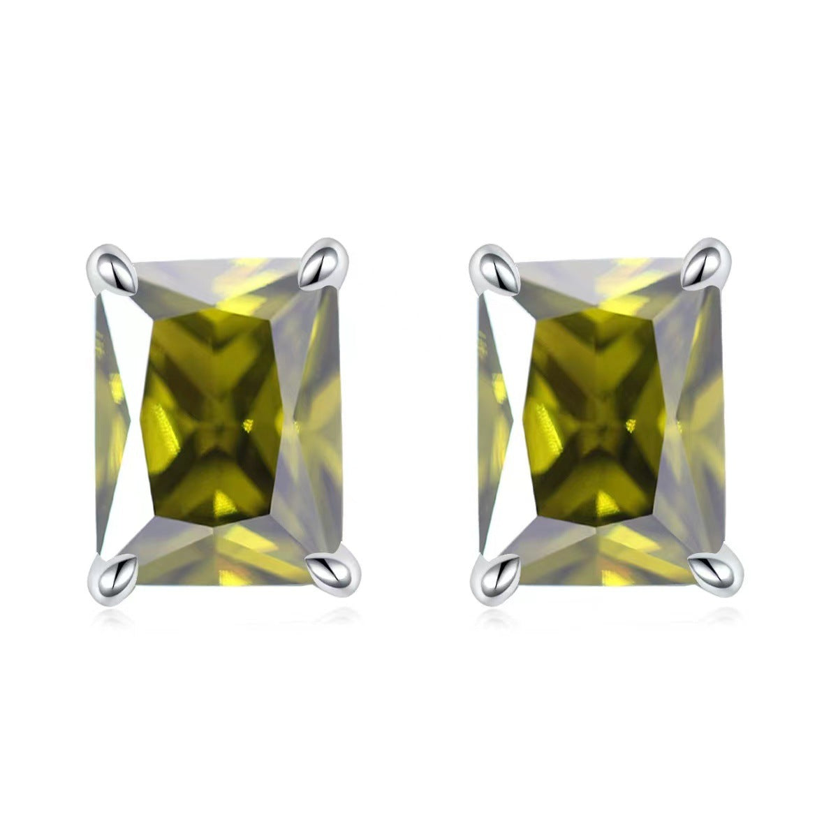 Wholesale Colorful Rectangular Gemstone Earrings European American Style Inlaid Zircon Fashion Accessory