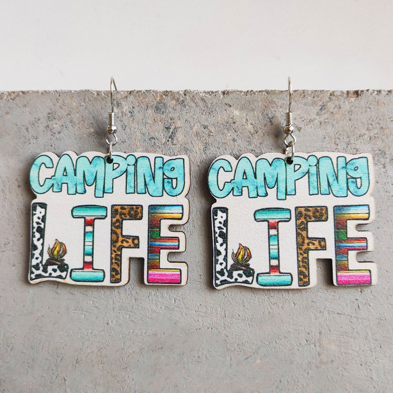 Wholesale 2 pairs/pack Western Style Camping Cow Print Leopard Print Aztec Wooden Earrings ACC-ES-HY001