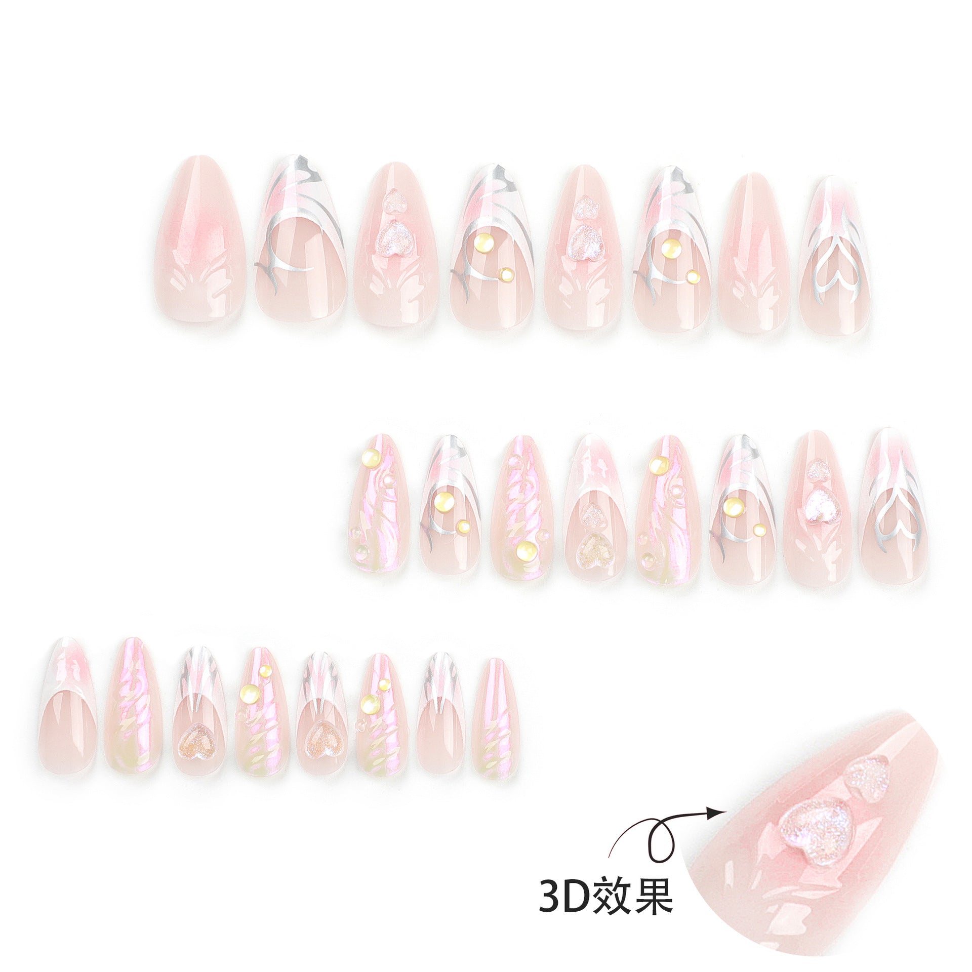 Wholesale 24 Pieces/box Peach Heart Press-on Nails Kits Nail Stickers ACC-NS-LeFan053