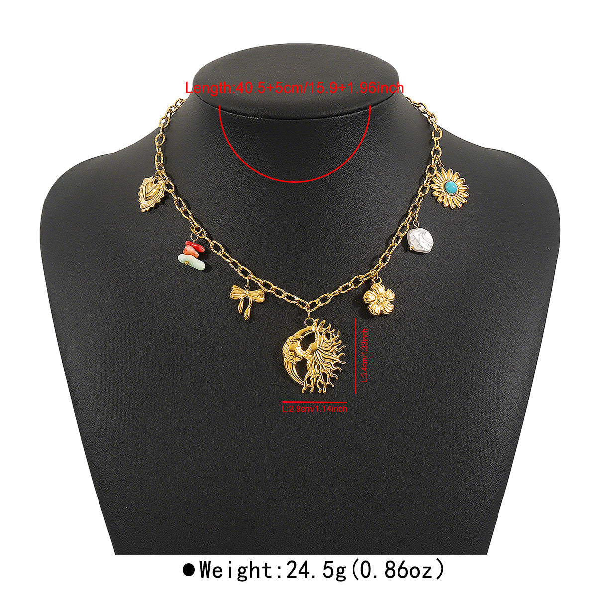 Wholesale  Stainless Steel Necklace Human Face Sun Star Moon Pendant Chain Retro 14K Gold Necklace for Women