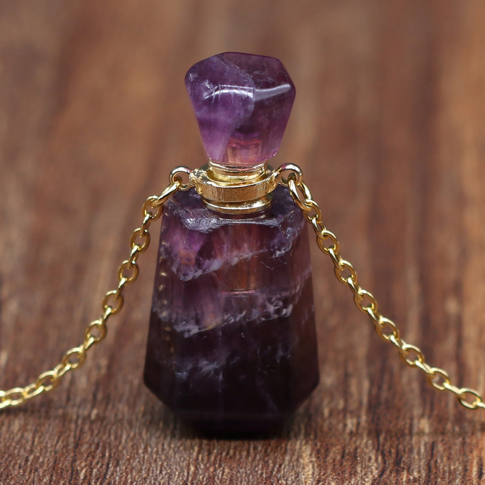 Wholesale Natural Stone Amethyst Perfume Bottle Pendant Necklace ACC-NE-QianSheng001