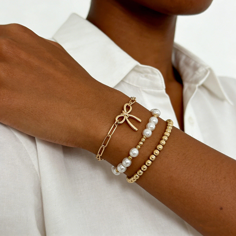 Wholesale Alloy Man-made Pearl Bow Bracelet