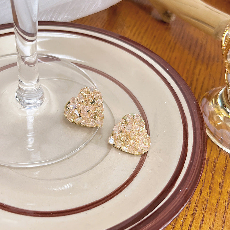 Wholesale silver needle geometric colored diamond heart crystal earrings