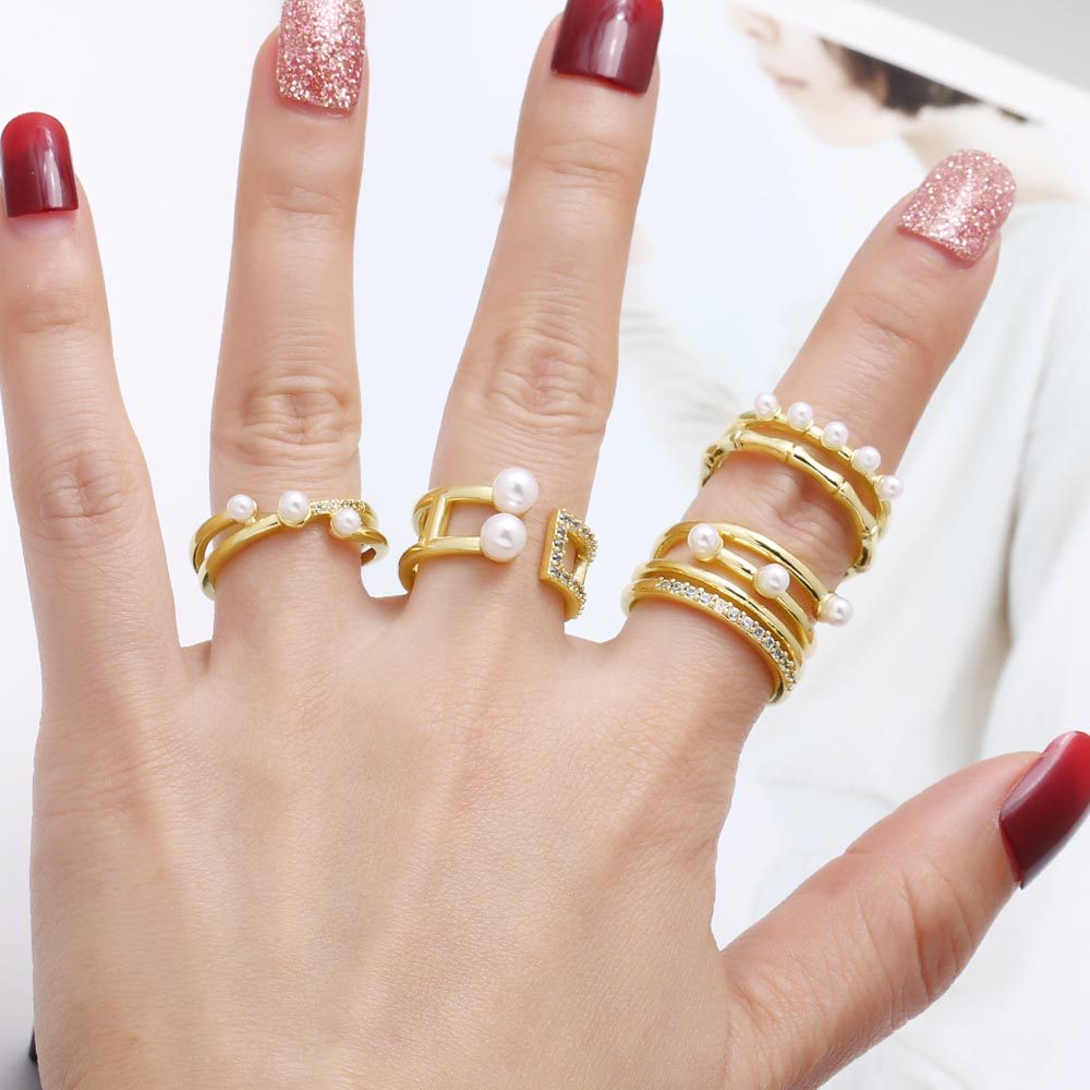 Wholesale open pearl copper plated 18k ring
