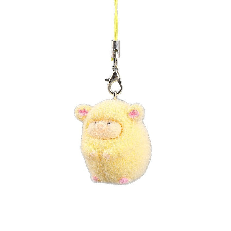 Wholesale Resin flocked 3D cartoon cute pig pendant keychain