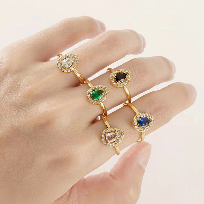 Wholesale Stainless Steel Rings Open Ring 18K Gold Drop Zircon Adjustable Rings ACC-RS-ZhongXin005