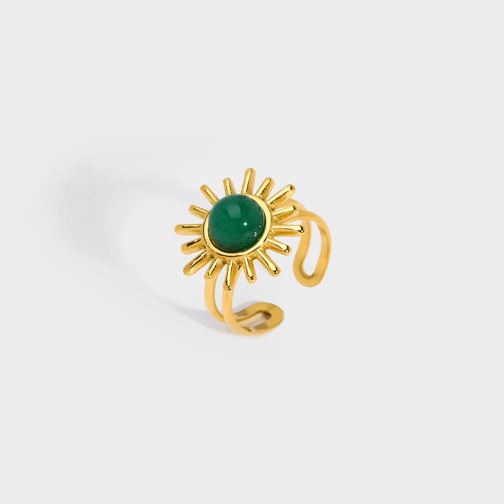 Wholesale Stylish Turquoise Vintage Ins Wind Open Ring Stainless Steel Women' s Jewelry Accessory Gift