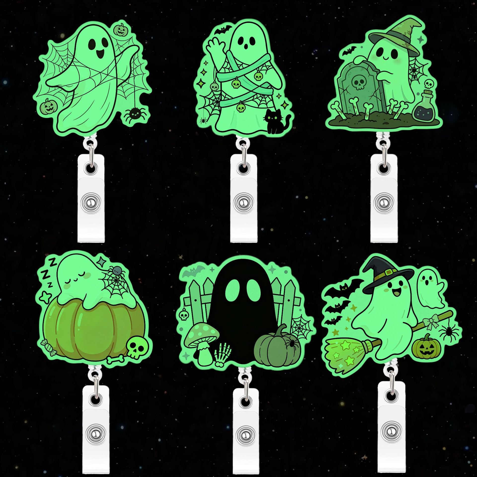 Wholesale Acrylic Glow In The Dark  Ghost Retractable Badge Reel For Boutique Resale