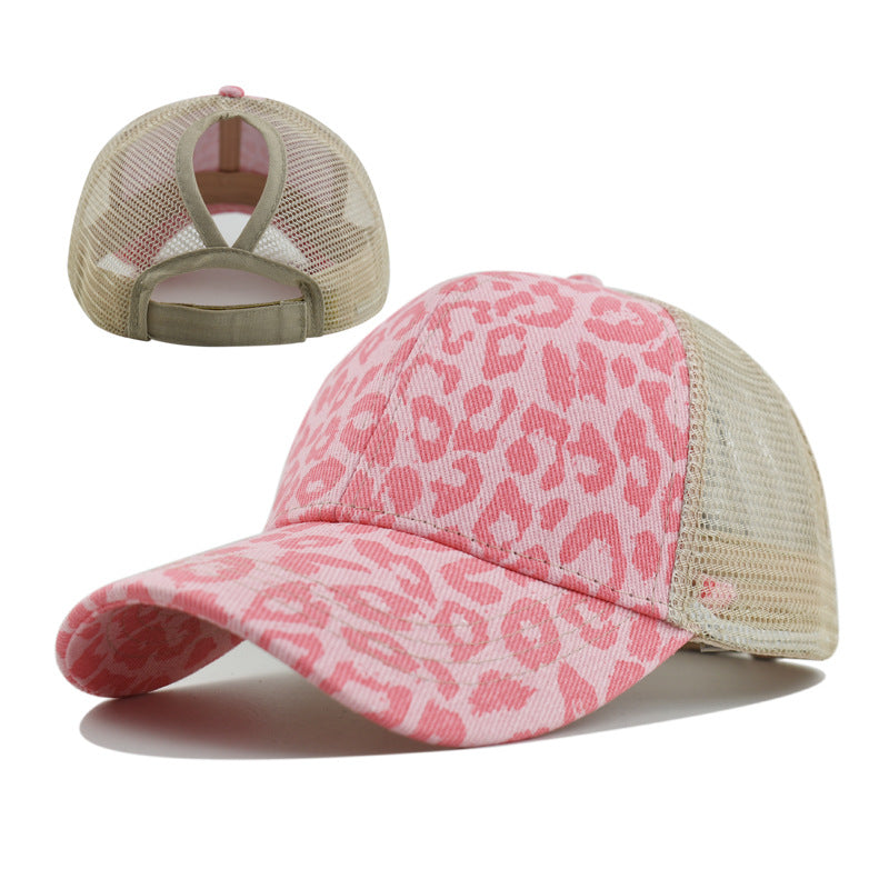 Wholesale Stylish Leopard Print Baseball Cap with Ponytail Hole,  Women' s Mesh Adjustable Hat