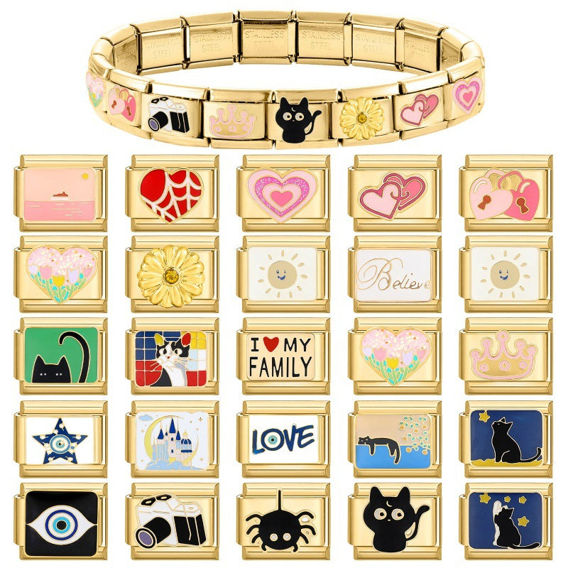 Pulsera de encanto italiano al por mayor de 9 mm empalmado lindo colgante creativo colgante de acero inoxidable brazalete compuesto por acero inoxidable