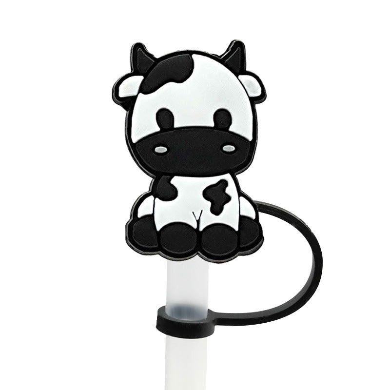 Wholesale 20PCS 8mm Cartoon Cow Silicone Straw Tube Cap Straw Decoration