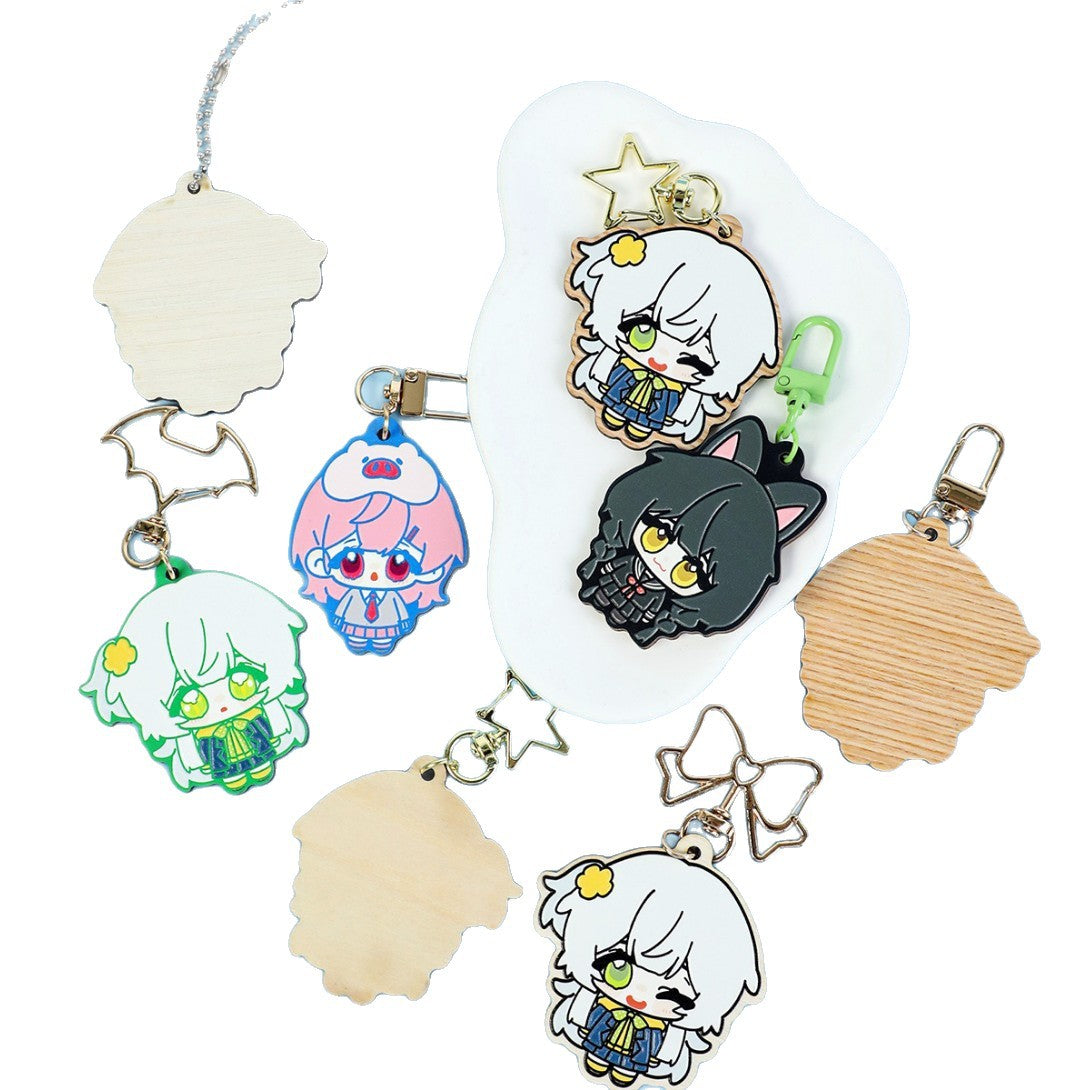 Wholesale Wooden Imitation Rubber Keychain Custom Wooden Relief Pendant Custom Two-Dimensional Millet Bag Pendant