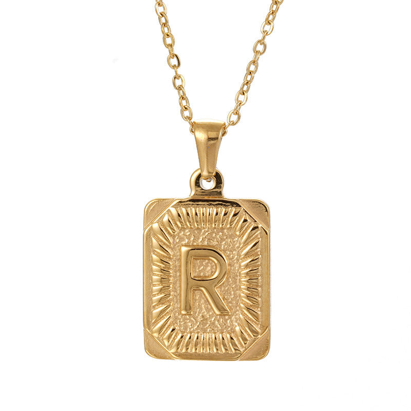 Wholesale  18K gold square brand stainless steel letter pendant necklace