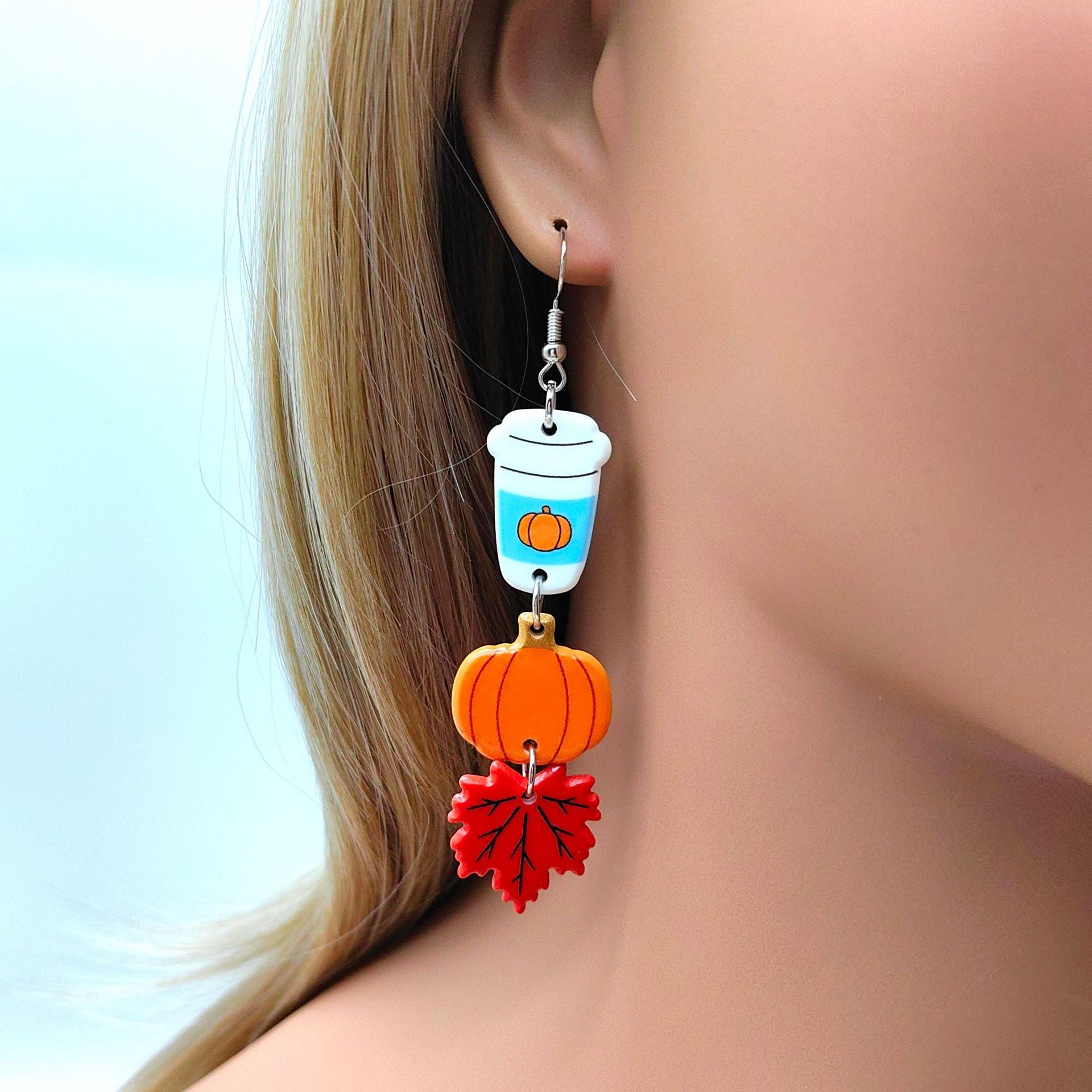 Wholesale Halloween Cartoon Funny Acrylic Double-sided Pumpkin Print Earrings ACC-ES-XiZhao023