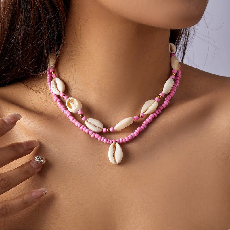 Wholesale Beach Shell Necklace Shell Double Layer Overlapping Necklace Clavicle Chain