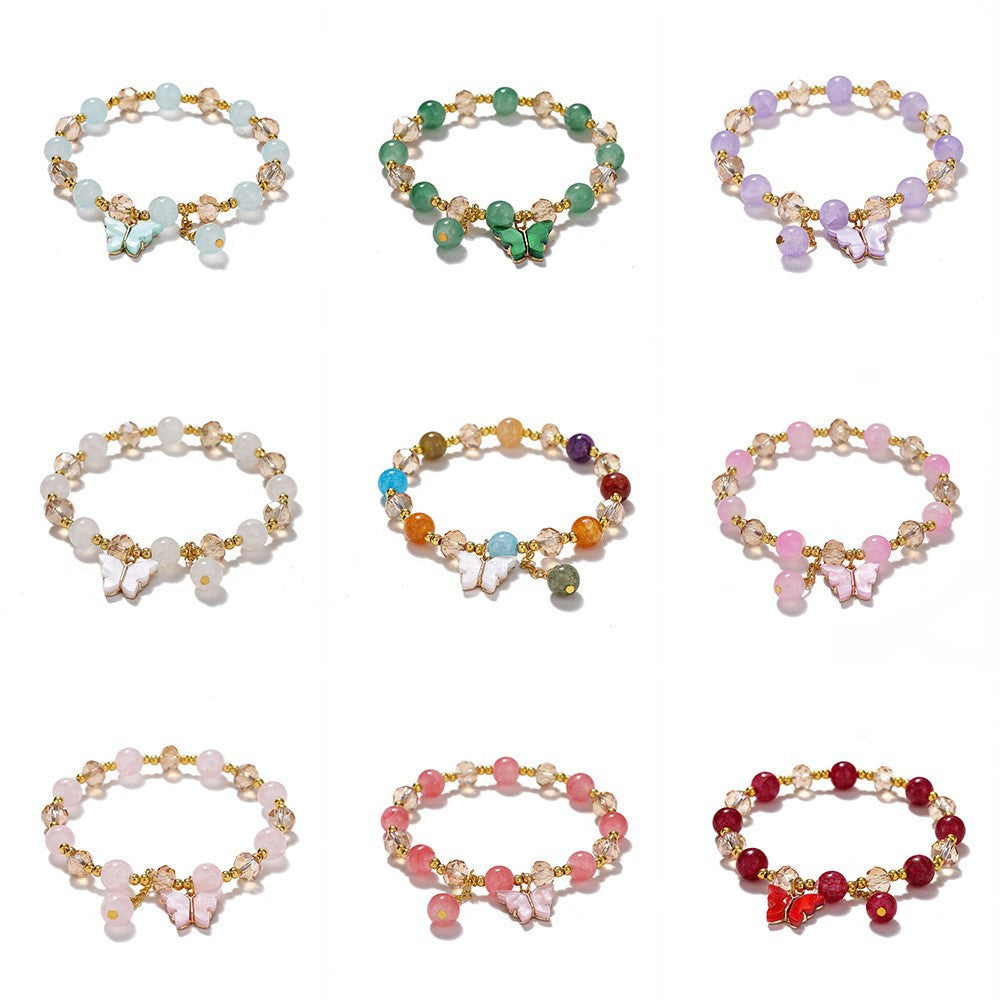 Wholesale Blue Butterfly Artificial Crystal Beaded Bracelet Chinese Style Chic Fashion Accessory Travel Souvenir Gift
