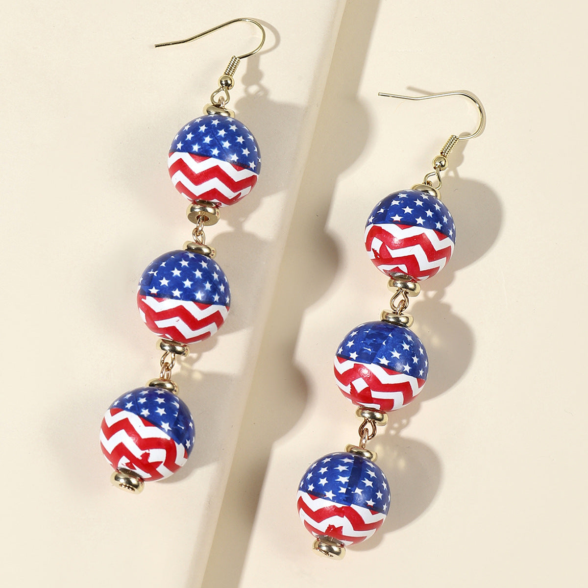 Wholesale US National Day Independence Day US Flag Printing Round Wooden Earrings