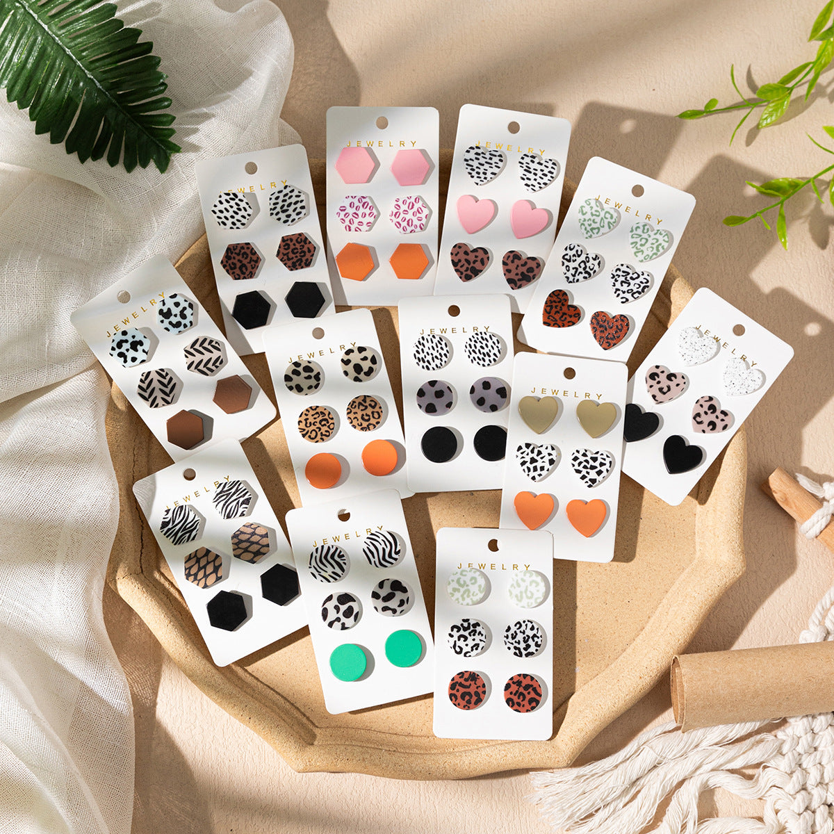 Wholesale Leopard Print Acrylic Heart Earrings