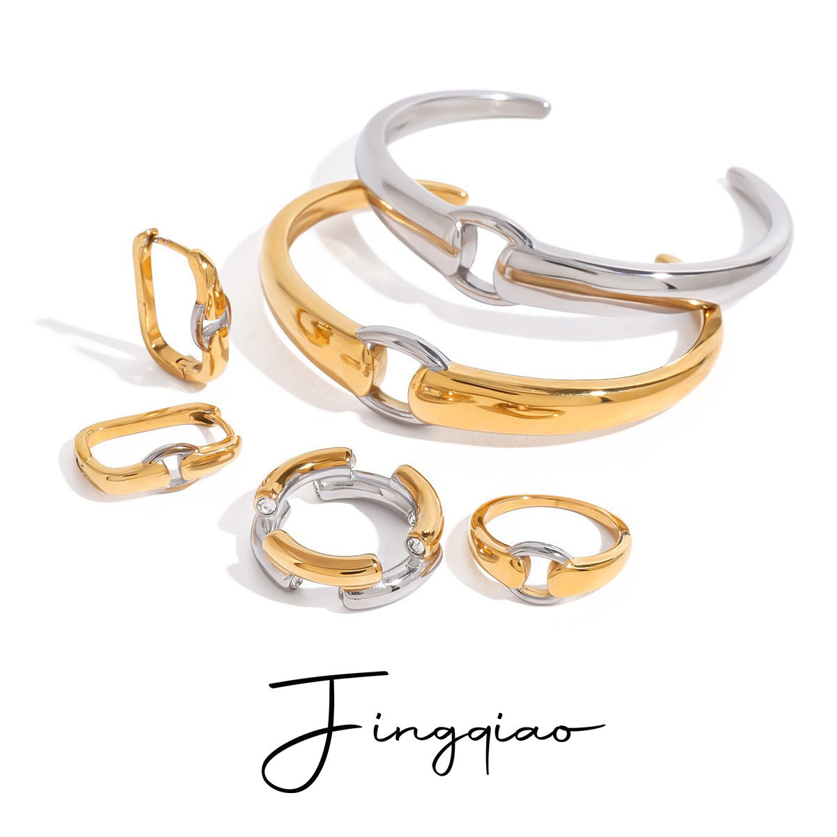 Wholesale Stainless Steel Gold and Silver Contrast Color Simple Earrings