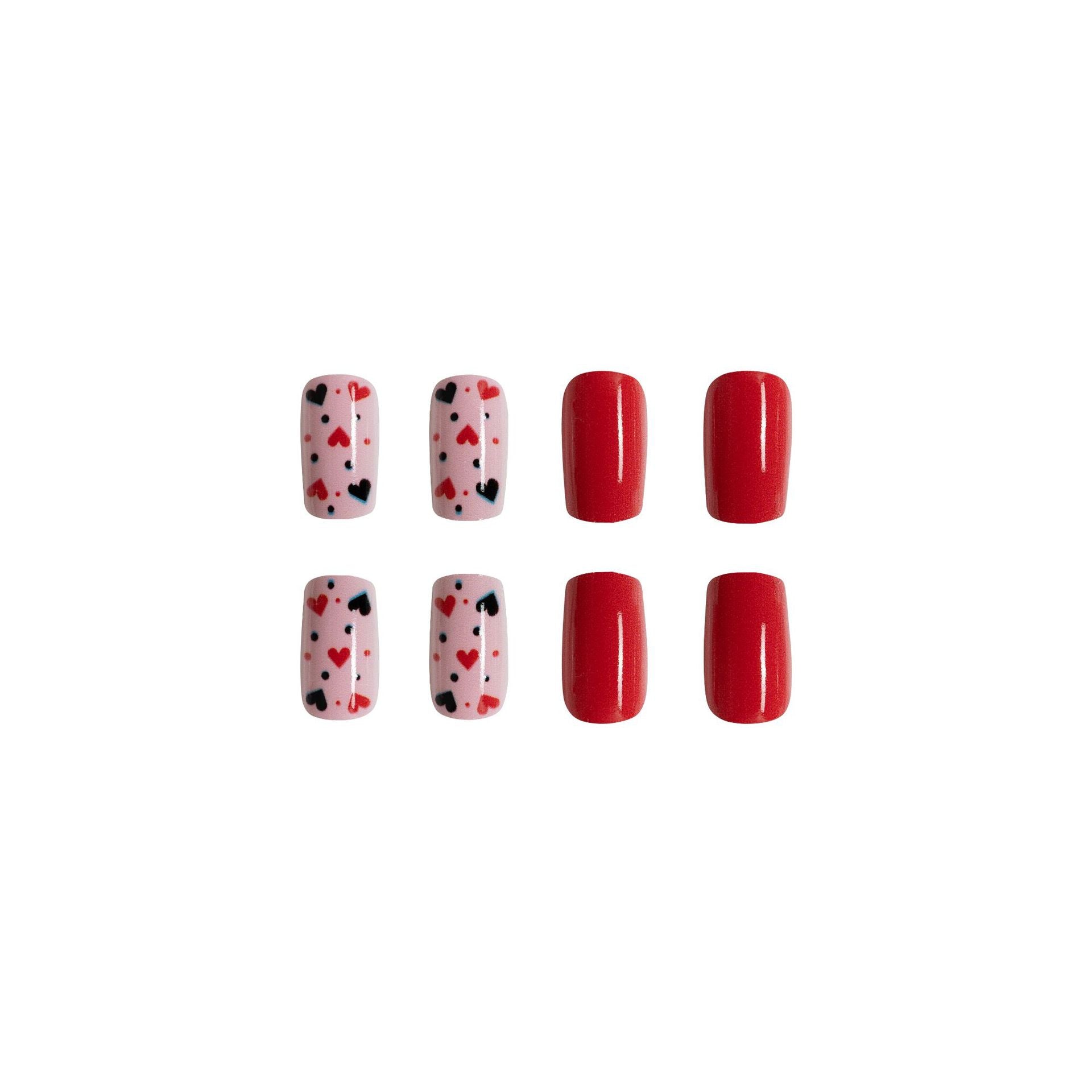 Wholesale 24 Pieces/box Valentine's Day Glossy Black and Red Heart Manicure Press-on Nails Kits Nail Stickers ACC-NS-GuaiXL052