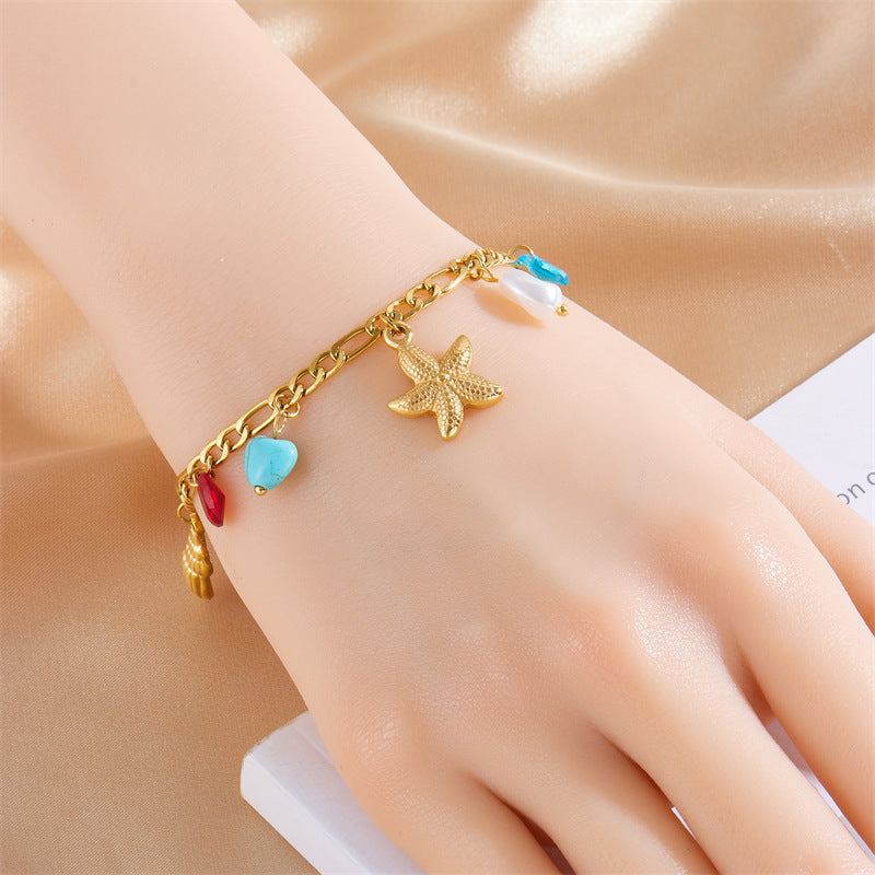 Wholesale  creative gold-plated tortoise dolphin starfish pendant stainless steel chain bracelet