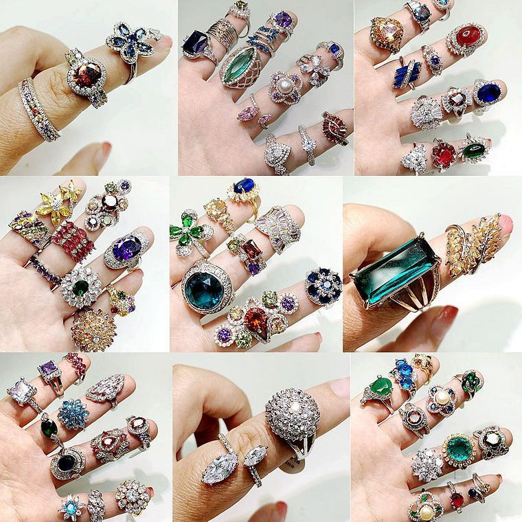 Wholesale Retro Exaggerated Gemstone Zircon Ring Fashion Accessory Boutique Resale Jewelry