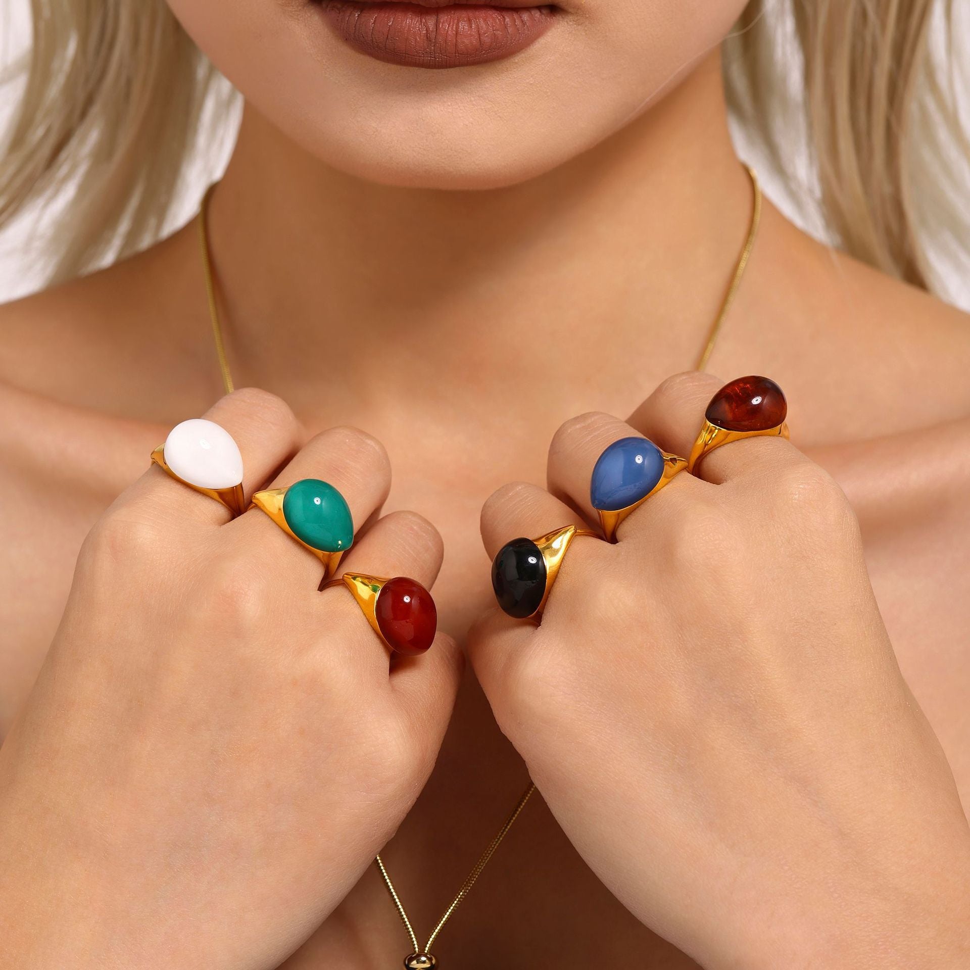 Wholesale  multi-color water drop resin opening adjustable stainless steel ring