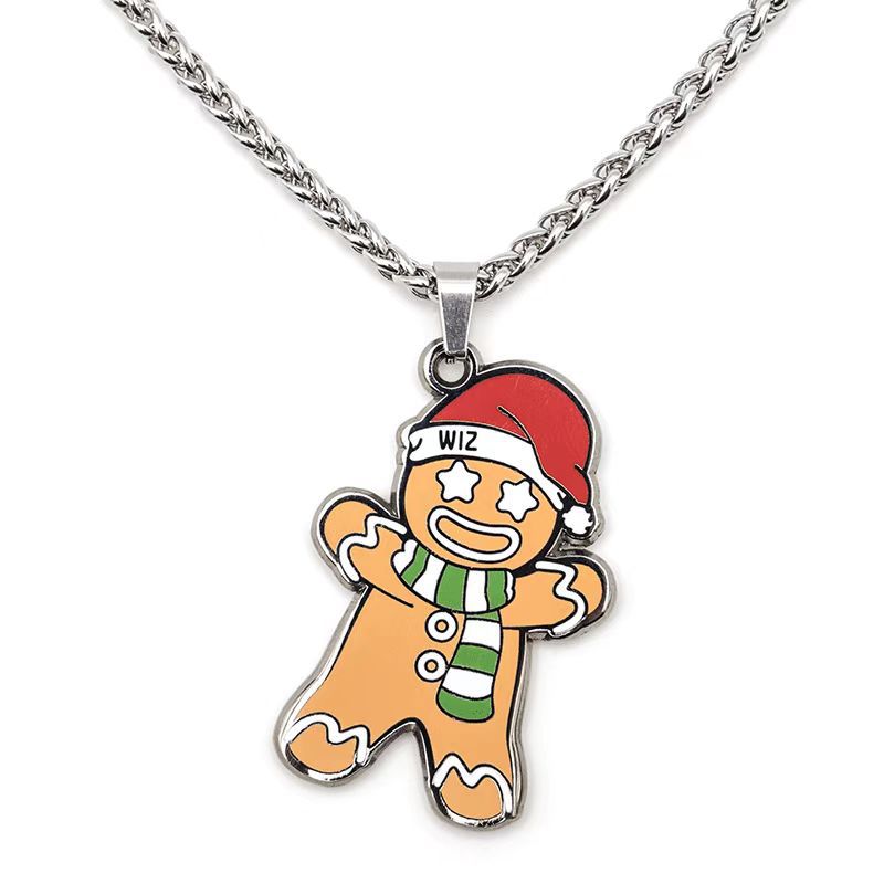 Wholesale Stainless steel enamel Gingerbread Man Christmas holiday necklace