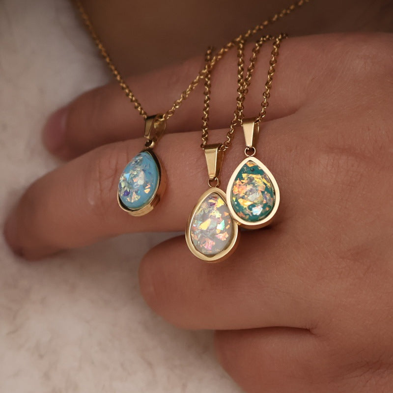 Wholesale three-color water drop stainless steel inlaid 18K gold plated necklace