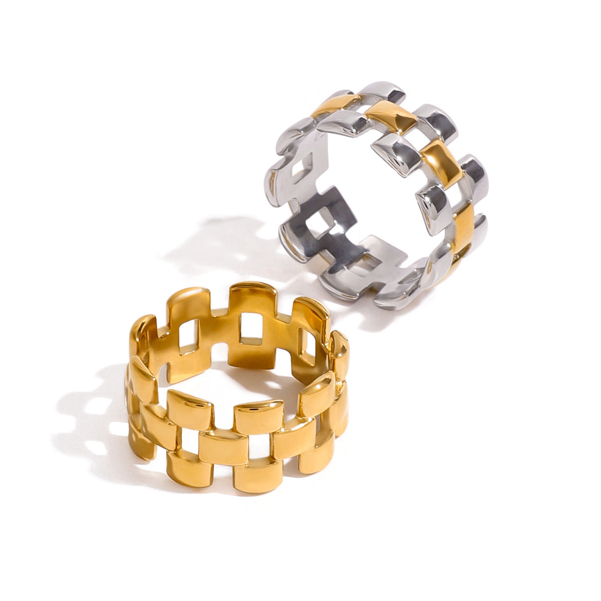 Wholesale  18k stainless steel three-layer square square hollow ring