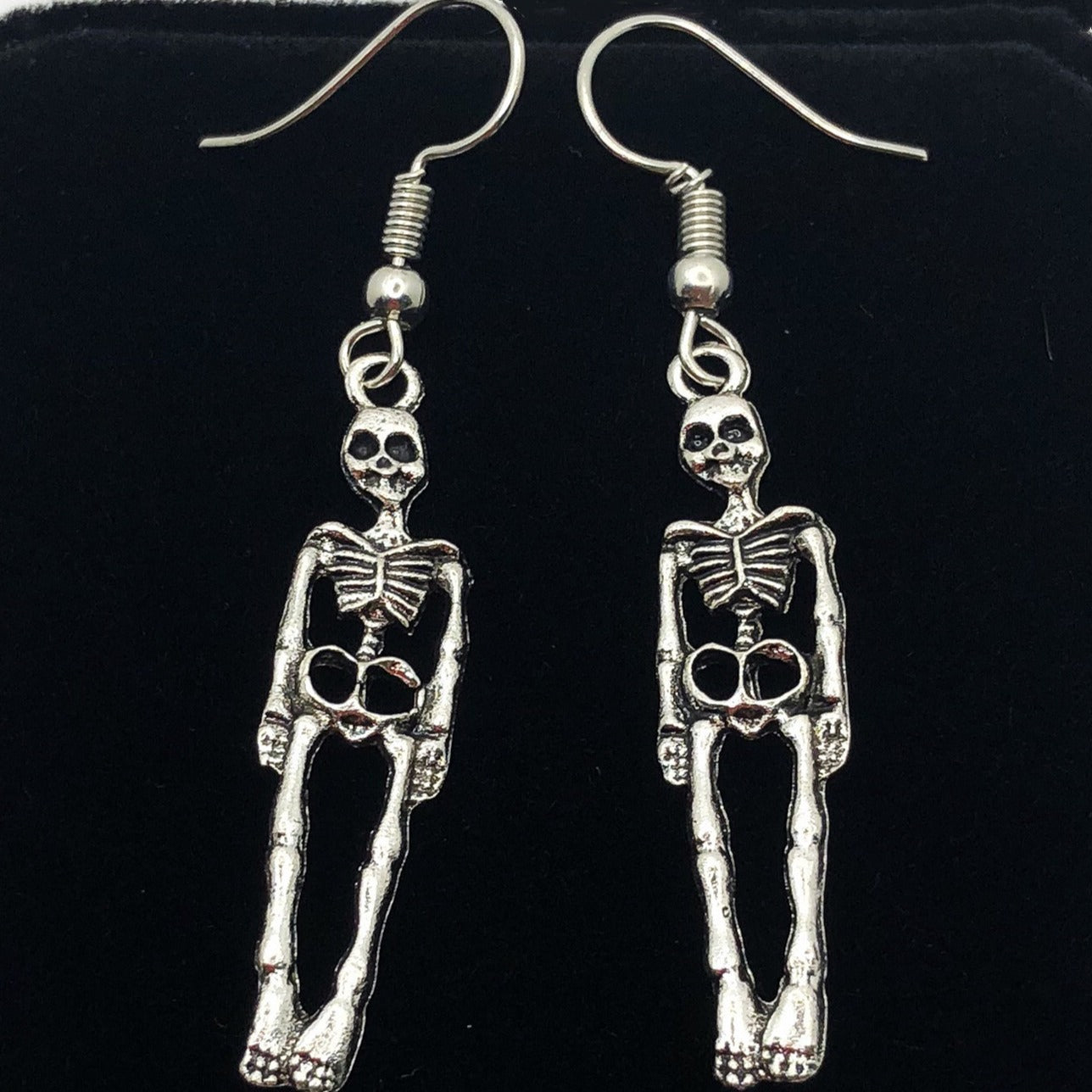 Wholesale  Skeleton Skull Drop Earrings Silver Tone Plated Zinc Alloy Trendy Fashion Accessory For Boutique Resale