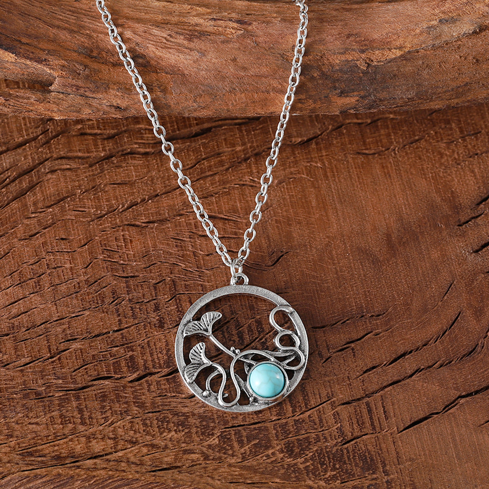 Wholesale Retro Hollow Lotus Leaf Cow Hummingbird Turquoise Necklace