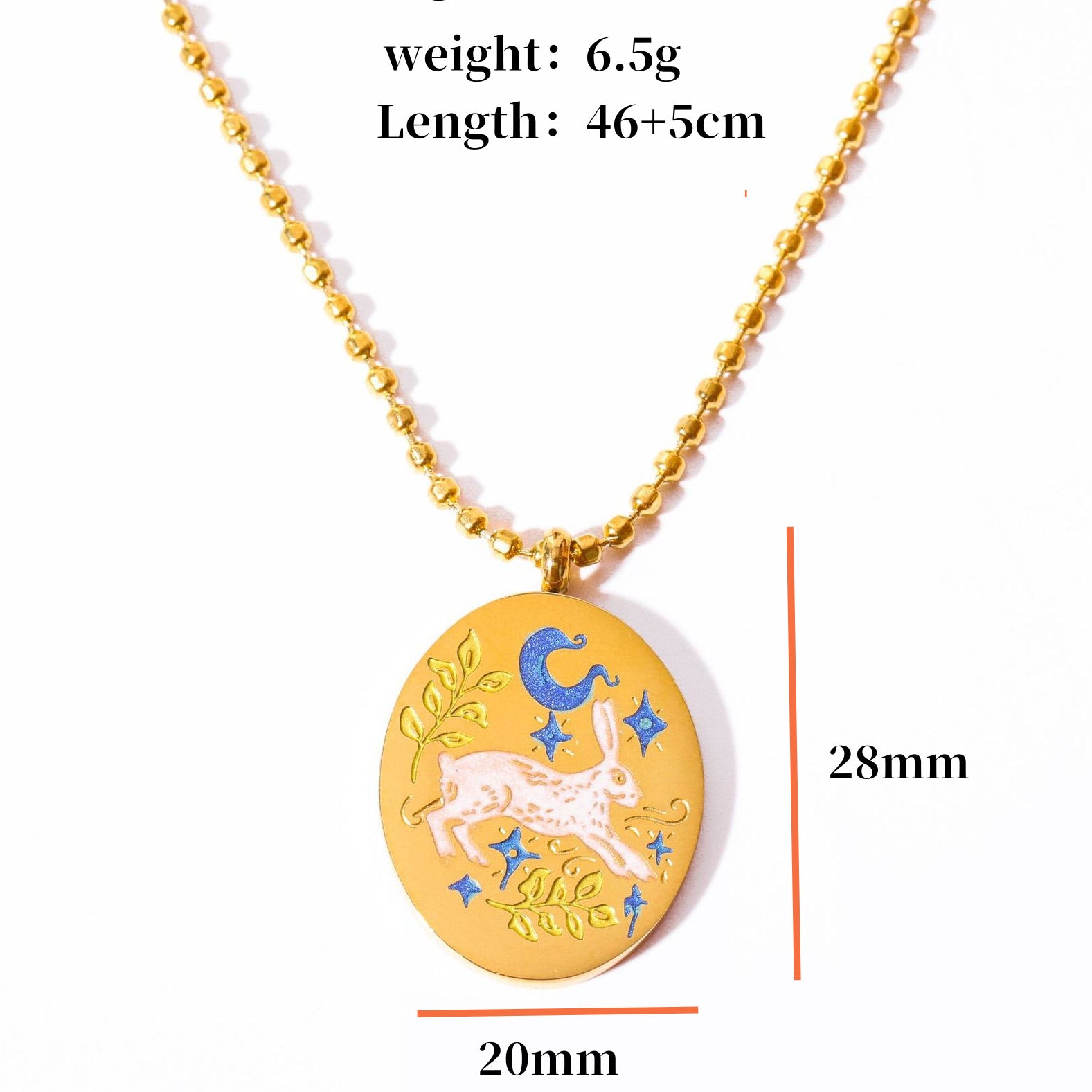 Wholesale Titanium Steel Bow Painted Oil Dropping Rabbit Element Pet Oval Tarot Necklace