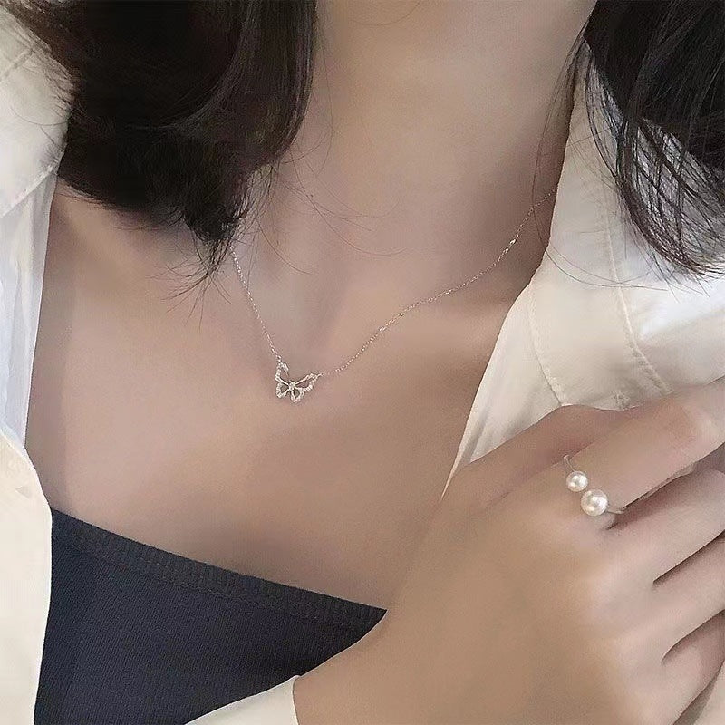 Wholesale Titanium Steel Sparkling Butterfly Necklace Women S Fashion Jewelry Accessory For Party Gift Boutique Resale