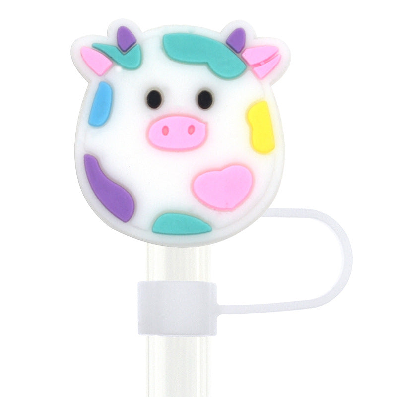 Wholesale Random 100pcs Cow Pattern Piglet Straw Tube Cap 10mm Soft Glue Straw Decoration Straw Cover ACC-SCR-RYY042