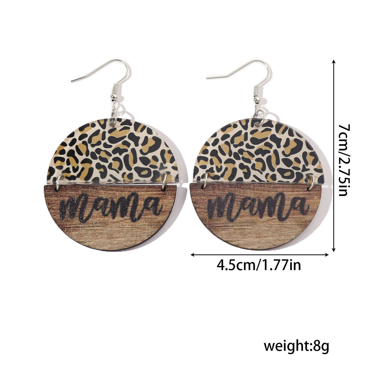 Wholesale  Mother's Day Double-sided Printing Leopard Mama Letters Round Stitching Acrylic Wooden Earrings