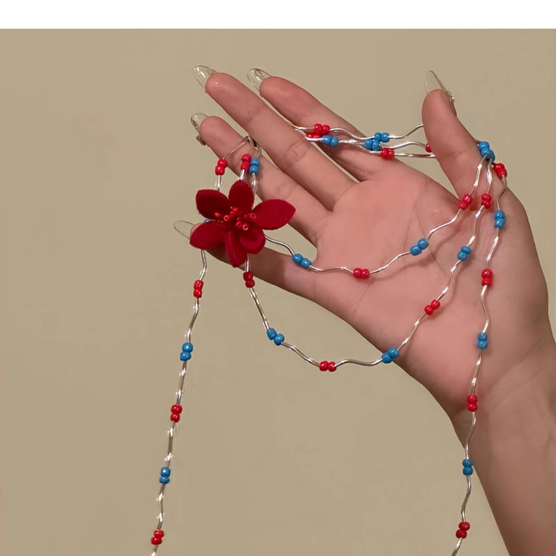 Wholesale Flower necklace red and blue beaded clavicle necklace