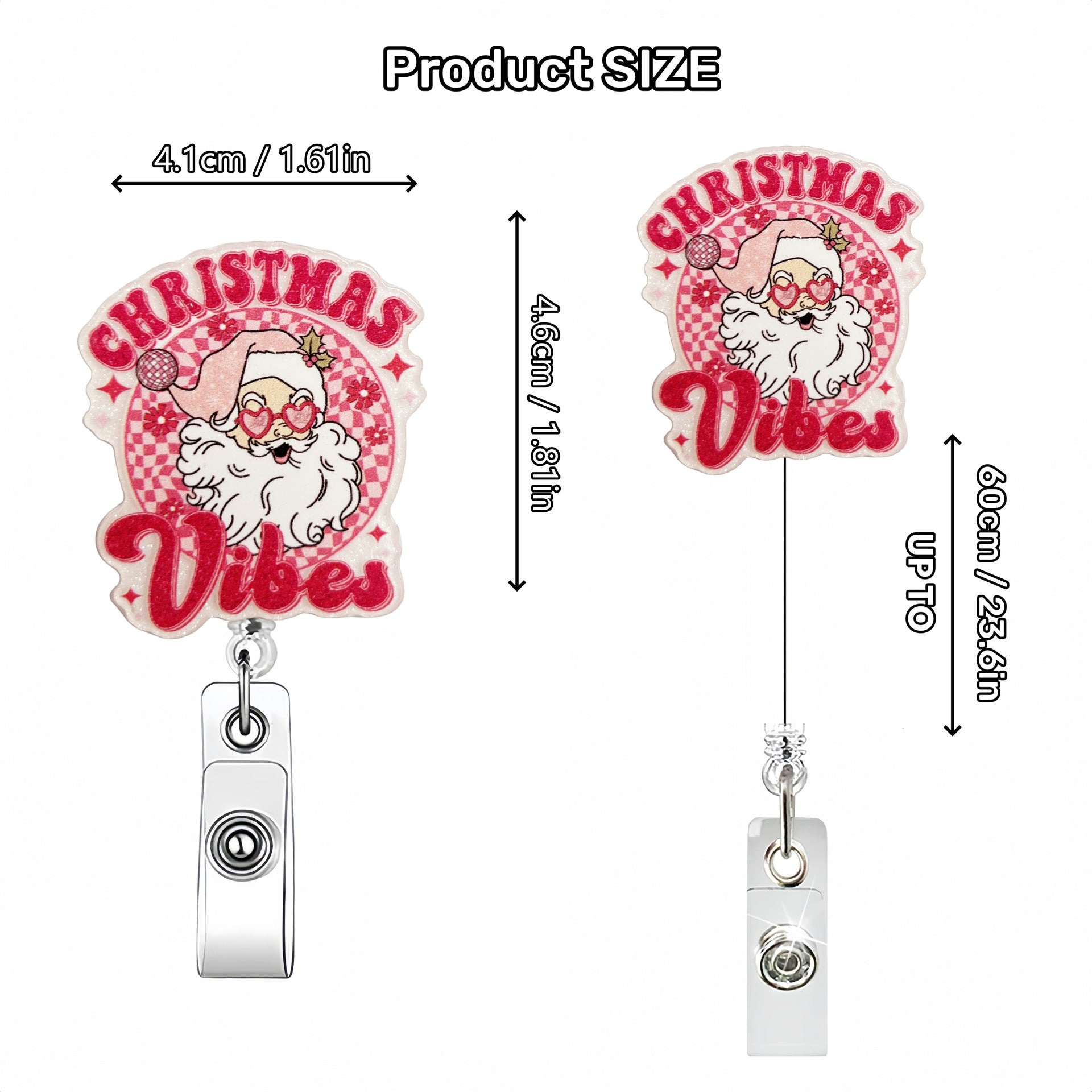 Wholesale Acrylic Pink Christmas Retractable Rotating Badge Keychain