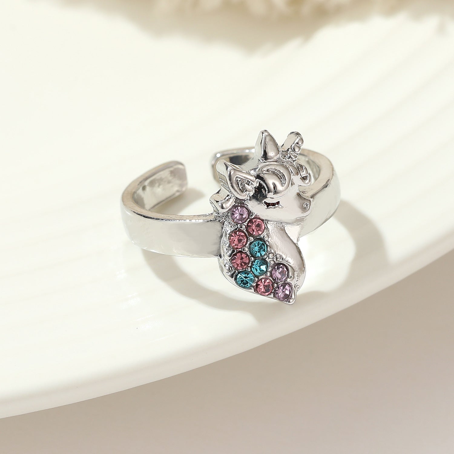 Wholesale cartoon unicorn ring colorful adjustable ring