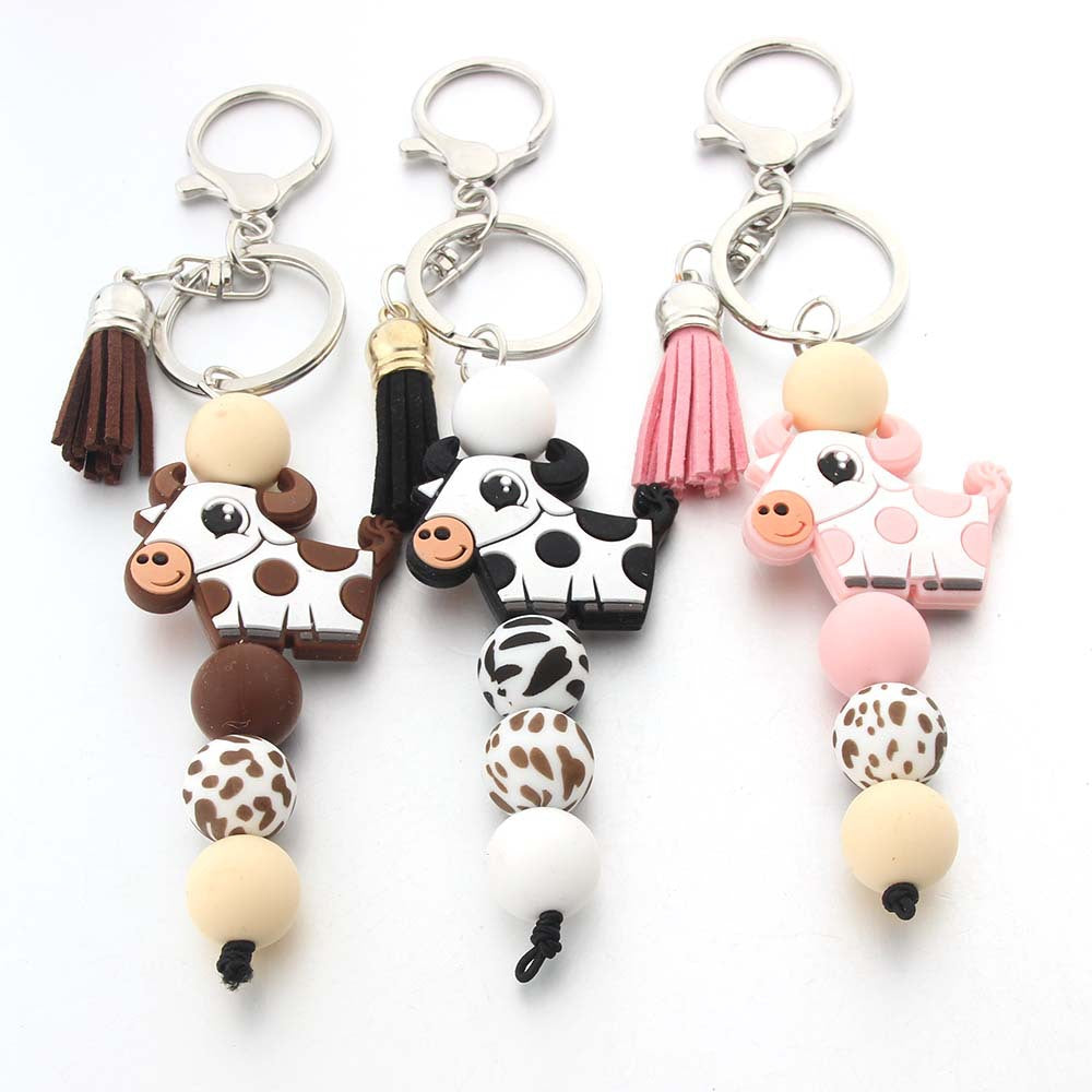 Wholesale Cartoon Cow Silicone Beaded Keychain Cute Keychain ACC-KC-JinAn008