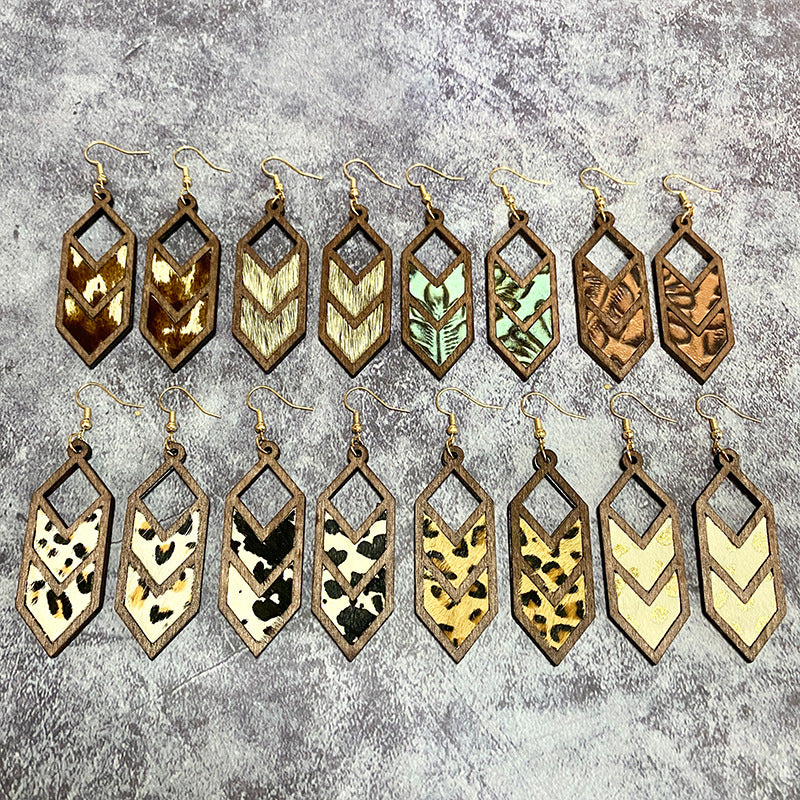 Wholesale Leopard Print Cow Print Western Style Hollow Leather Earrings