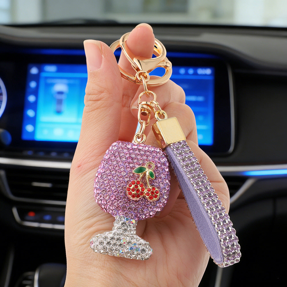 Wholesale Cross-Border Wine Glass Keychain with Diamonds,  Mini Wine Glass Car Keychain Pendant,  Creative Bag Accessories