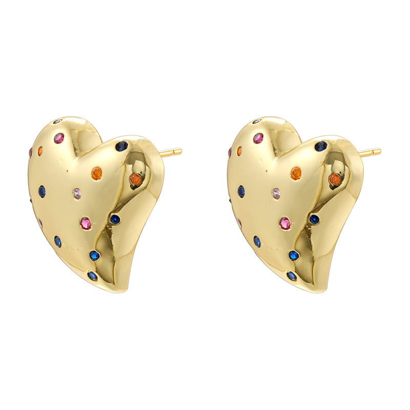 Wholesale Vintage Copper Diamond Heart Valentine's Day Earrings