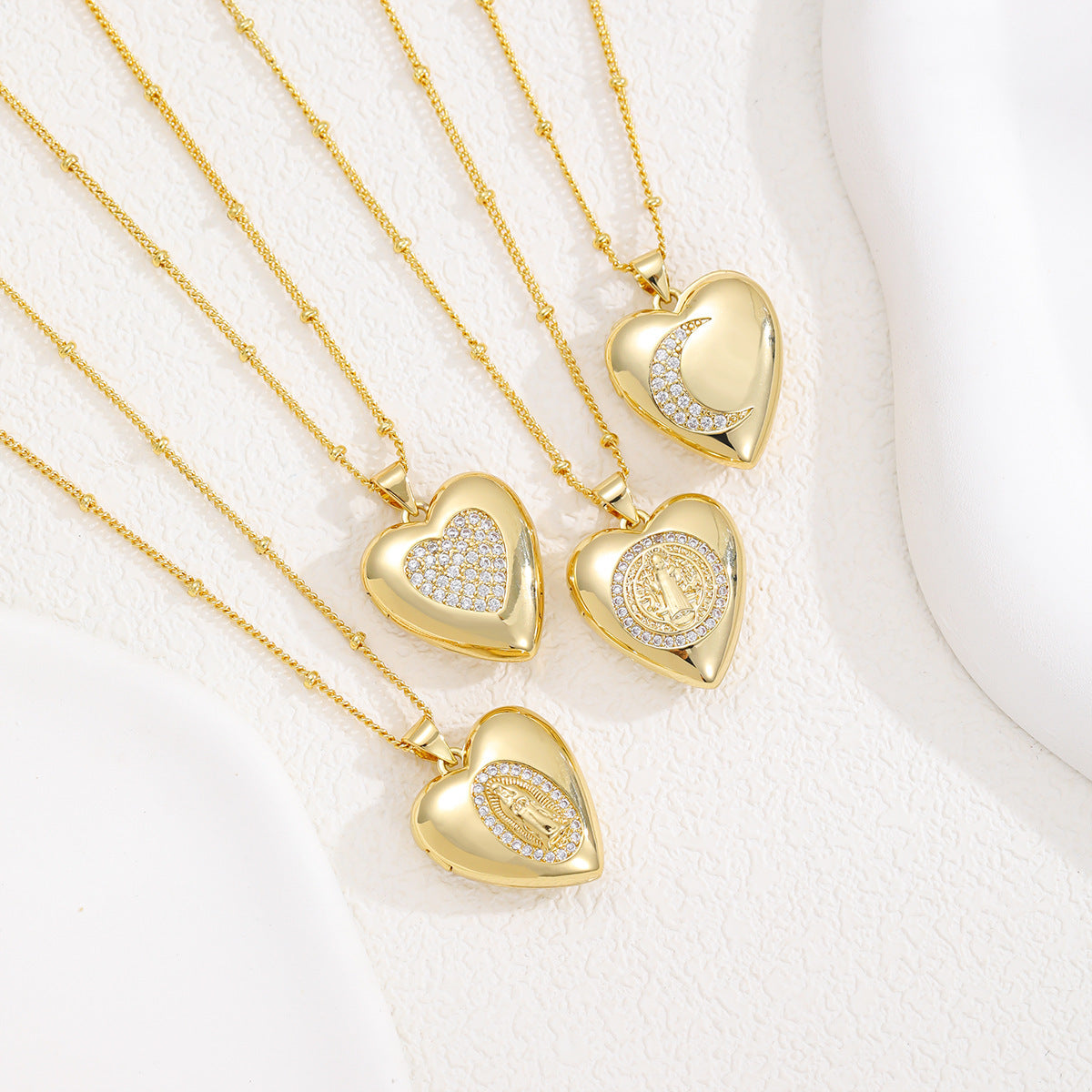 Wholesale copper inlaid zircon gold heart necklace pendant openable necklace