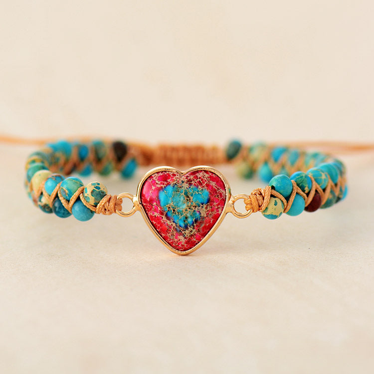 Wholesale Valentine's Day Emperor Stone Heart Double Layer Hand Woven Adjustable Bracelet